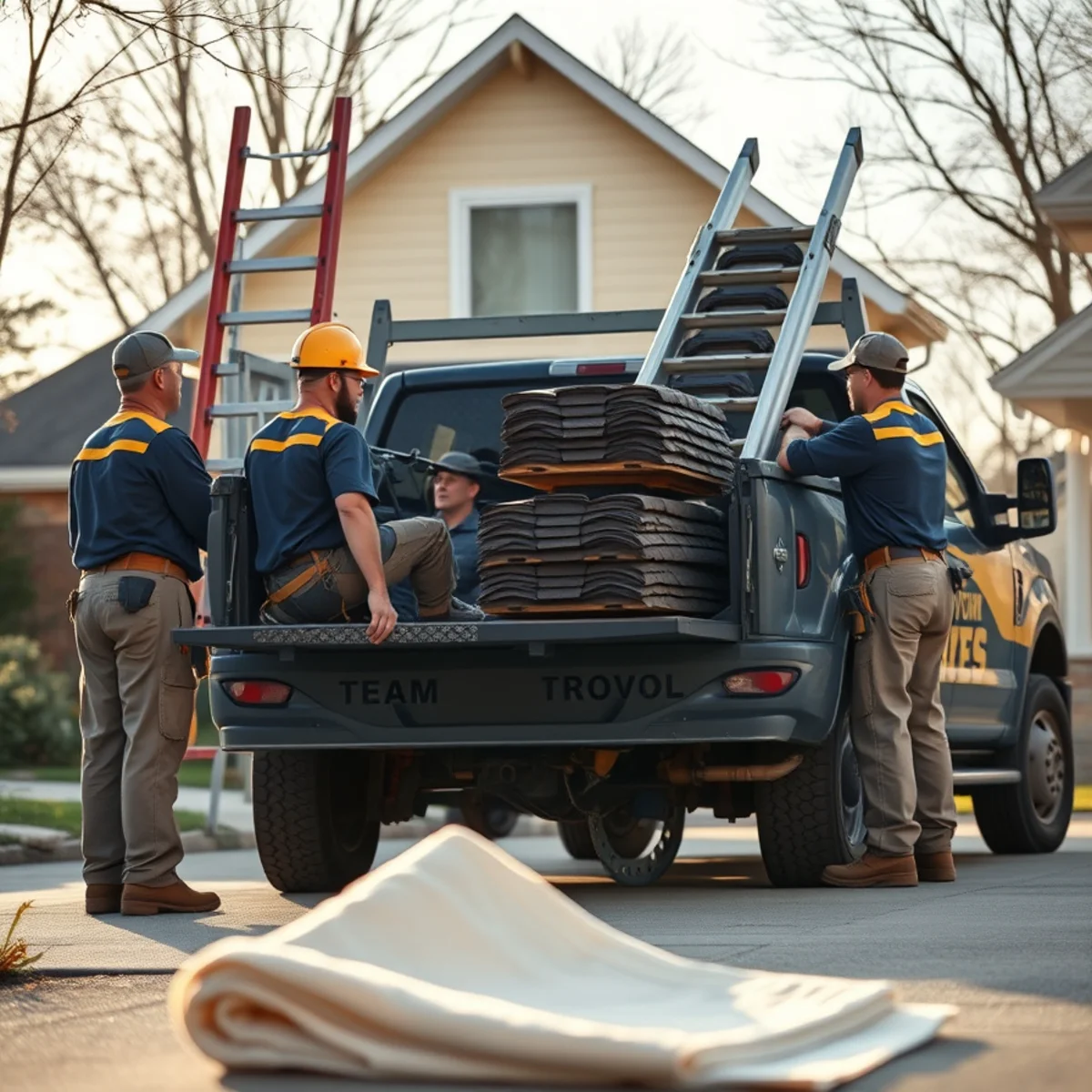 The Guardian Roofing team in front of a branded work truck in Indiana