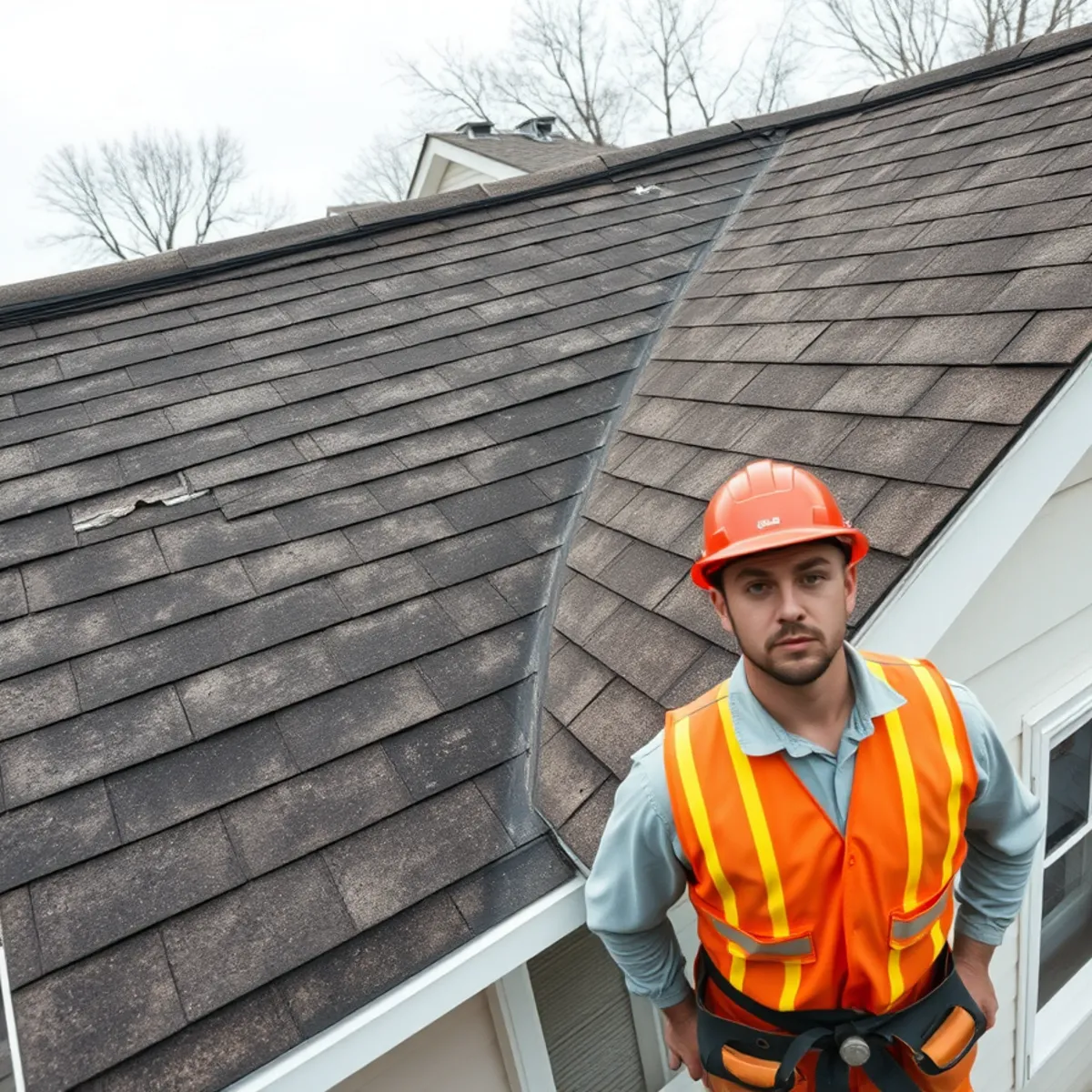 Aged 20-year-old asphalt shingle roof on an Indiana home
