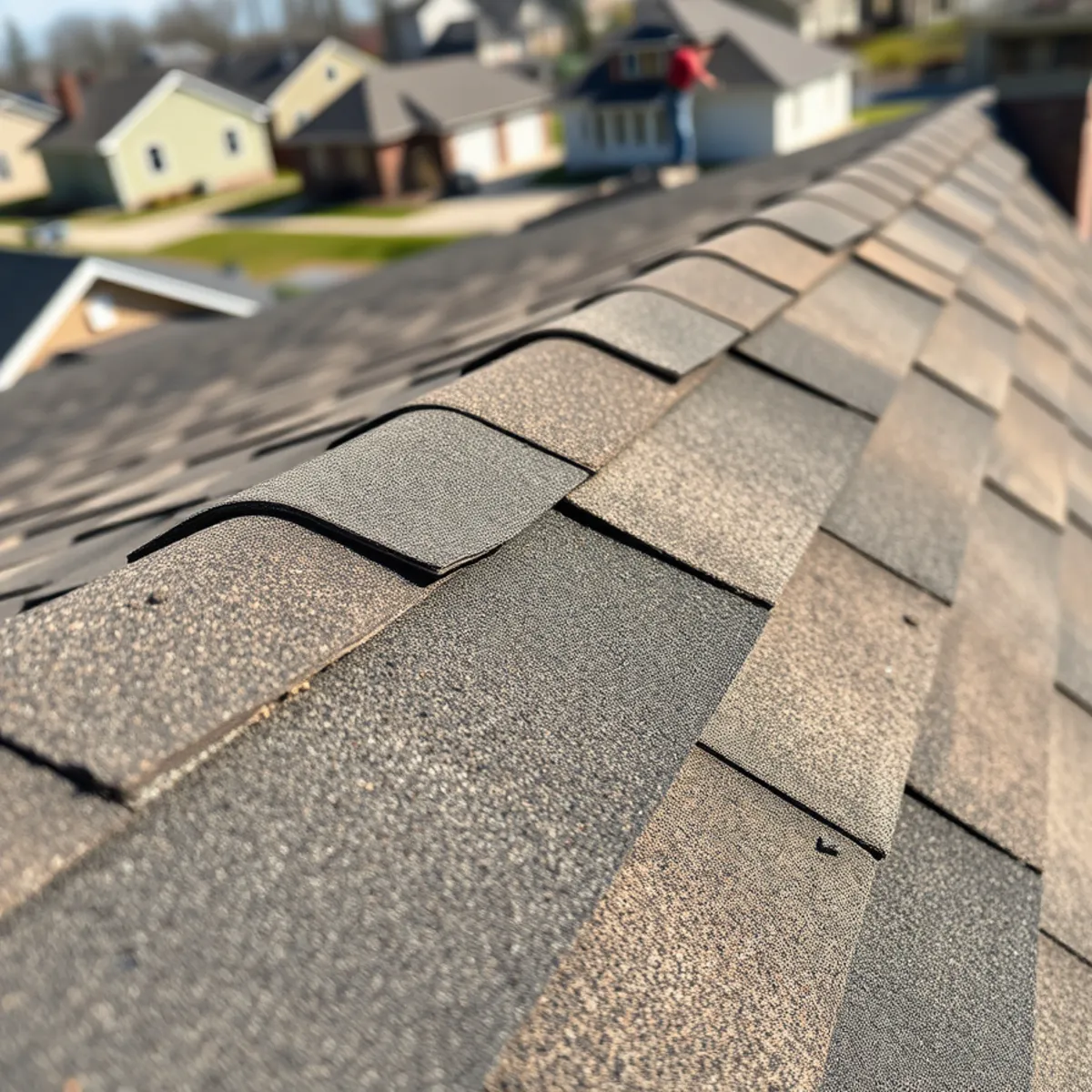 Curling and cupping asphalt shingles on an aging Indiana roof