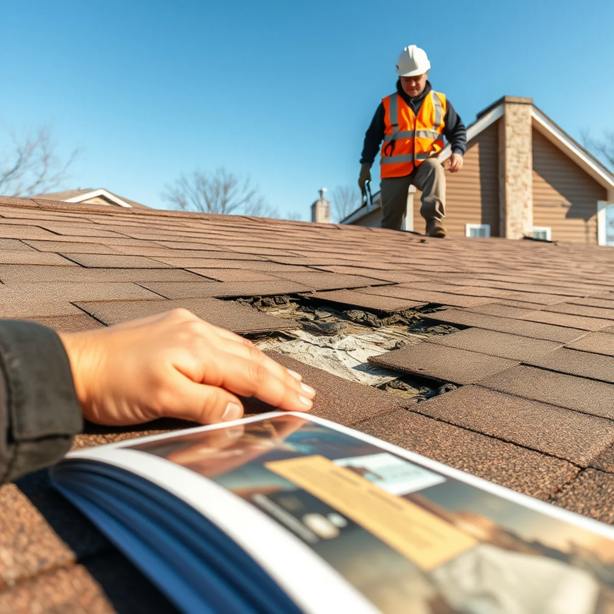 Cracked and missing shingles after an Indiana wind storm
