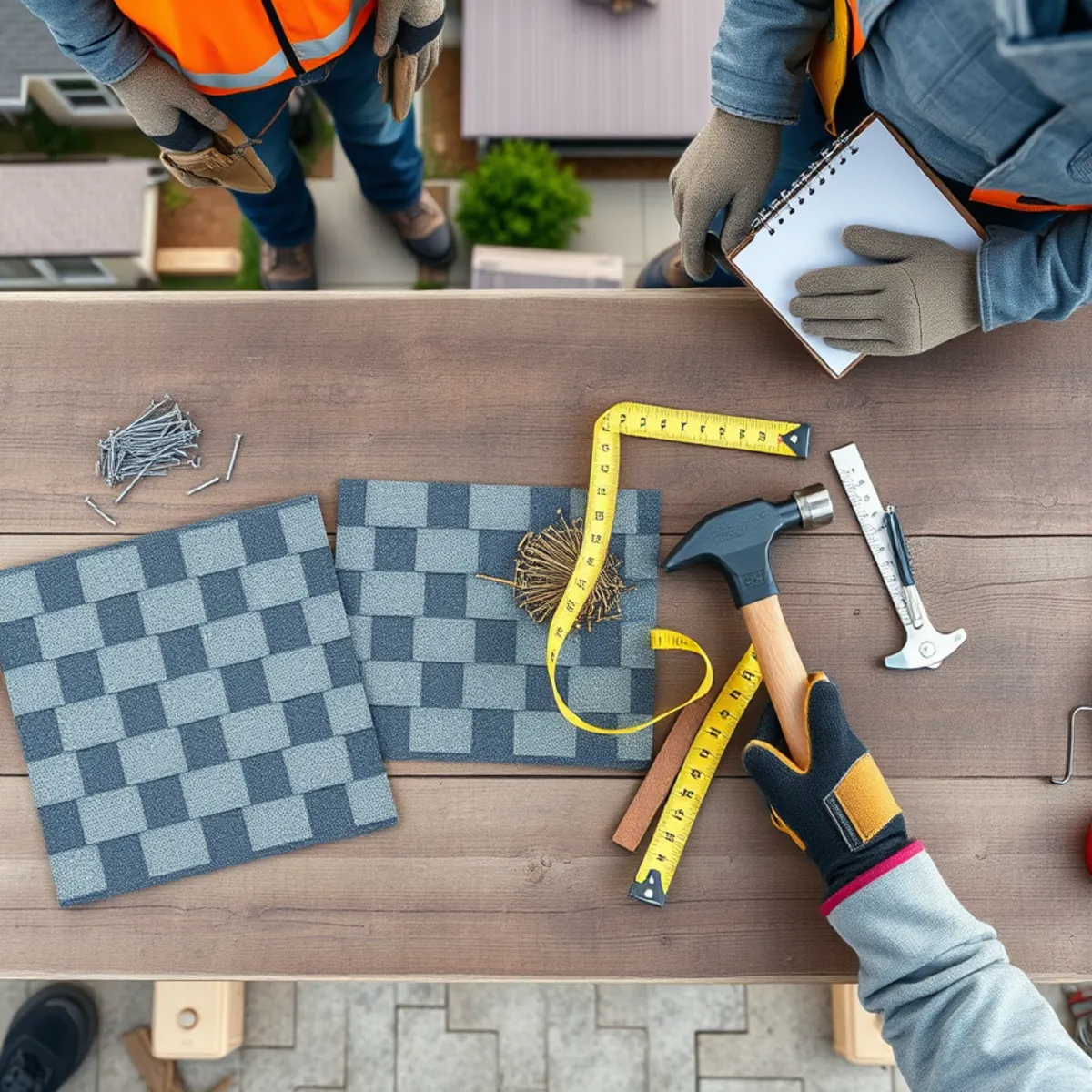 Roofer inspecting shingles on an Indiana home