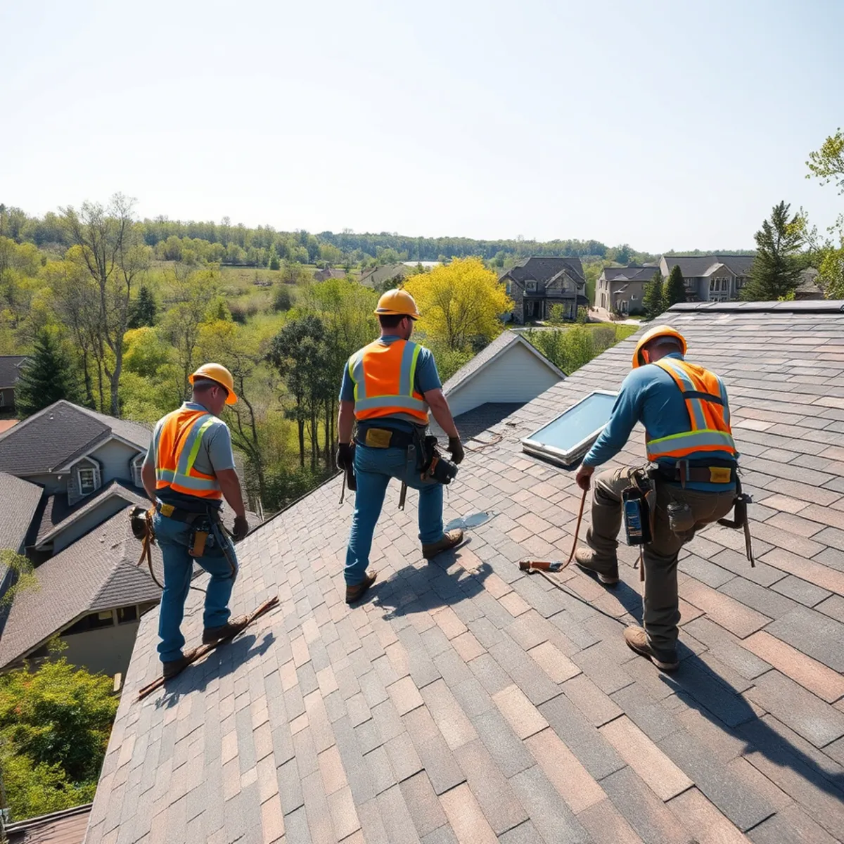 Guardian Roofing providing roofing services on a home in Bloomington, Indiana