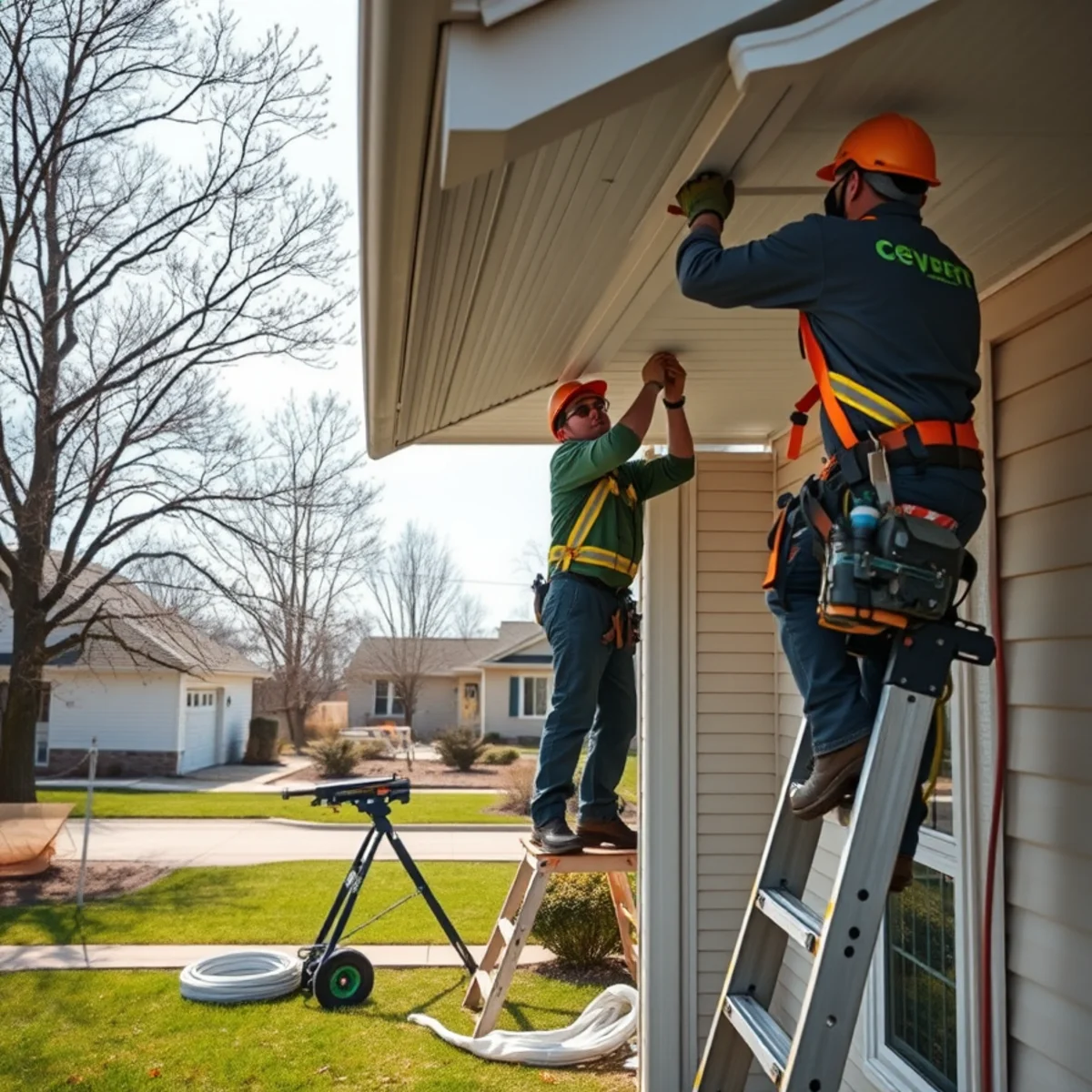 Seamless gutter installation on an Indiana home by Guardian Roofing