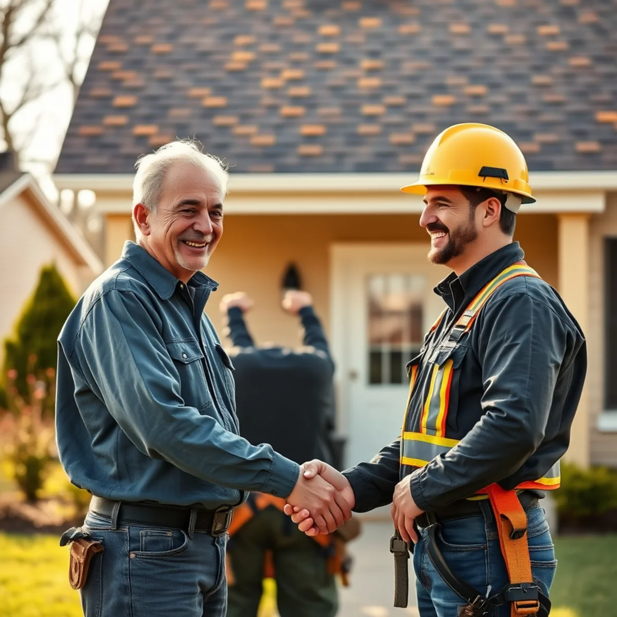 Happy Indiana homeowner with a Guardian Roofing contractor