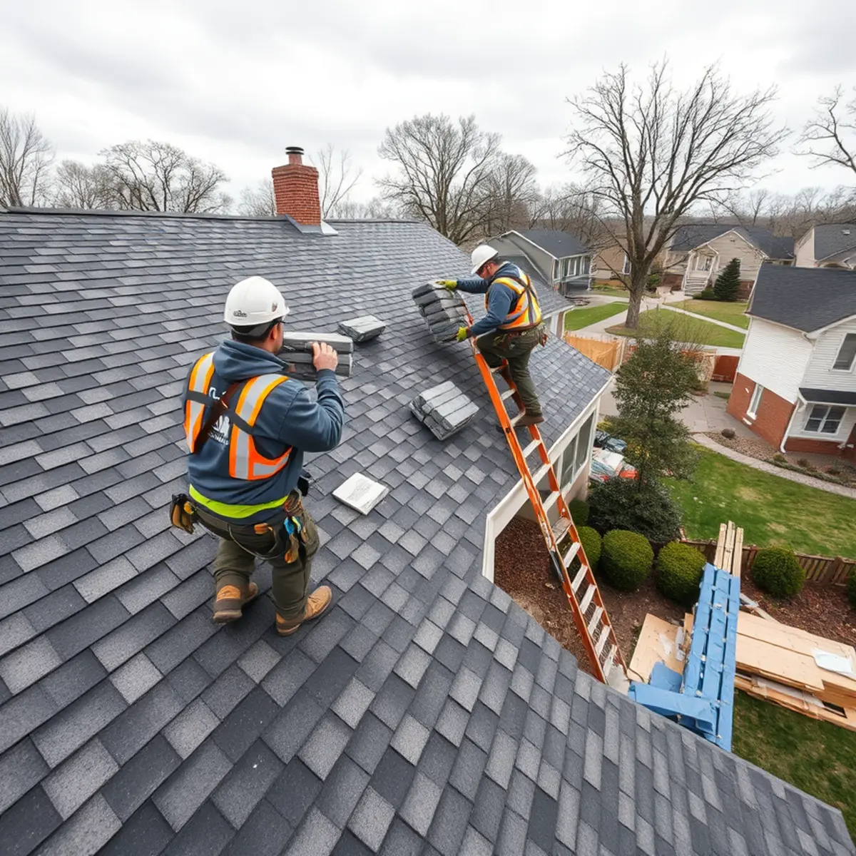 Guardian Roofing crew installing a new roof on an Indiana home
