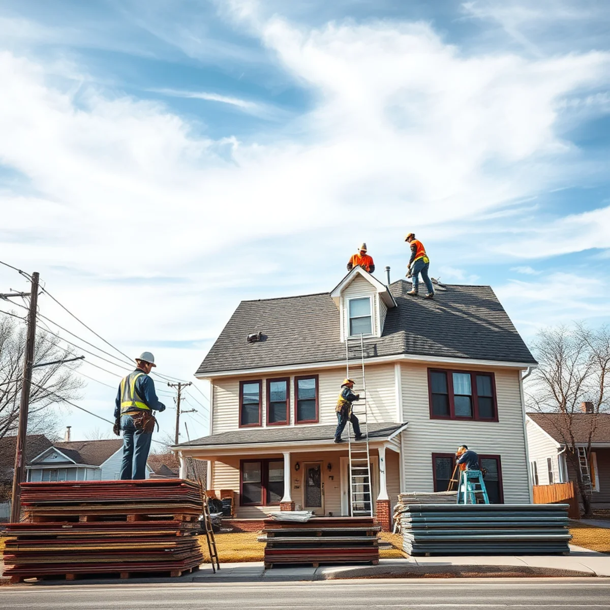 Guardian Roofing providing roofing services on a home in Bloomfield, Indiana